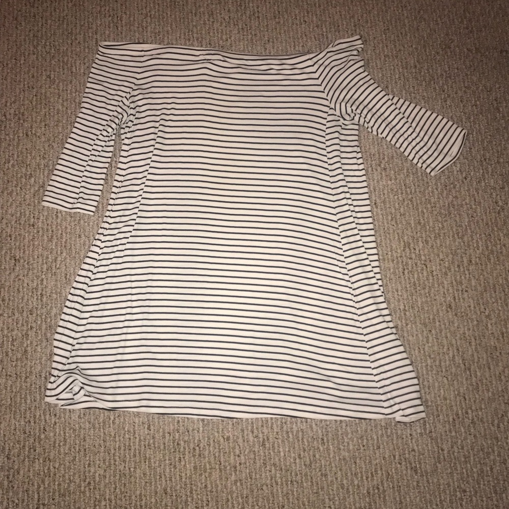 Off the shoulder black & white striped dress